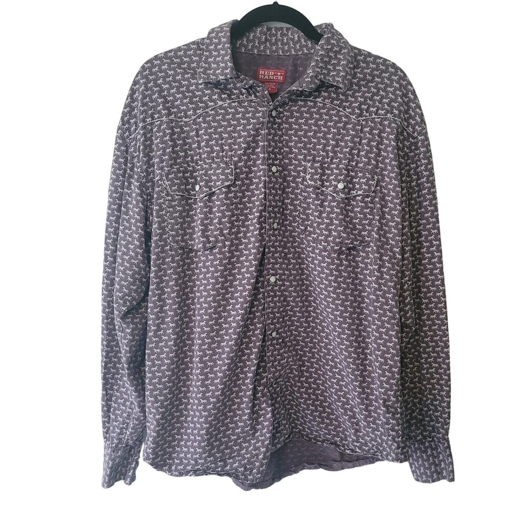 Red Ranch‎ Size XL Premium Pearl Snap All Over Print Stud Horse Western